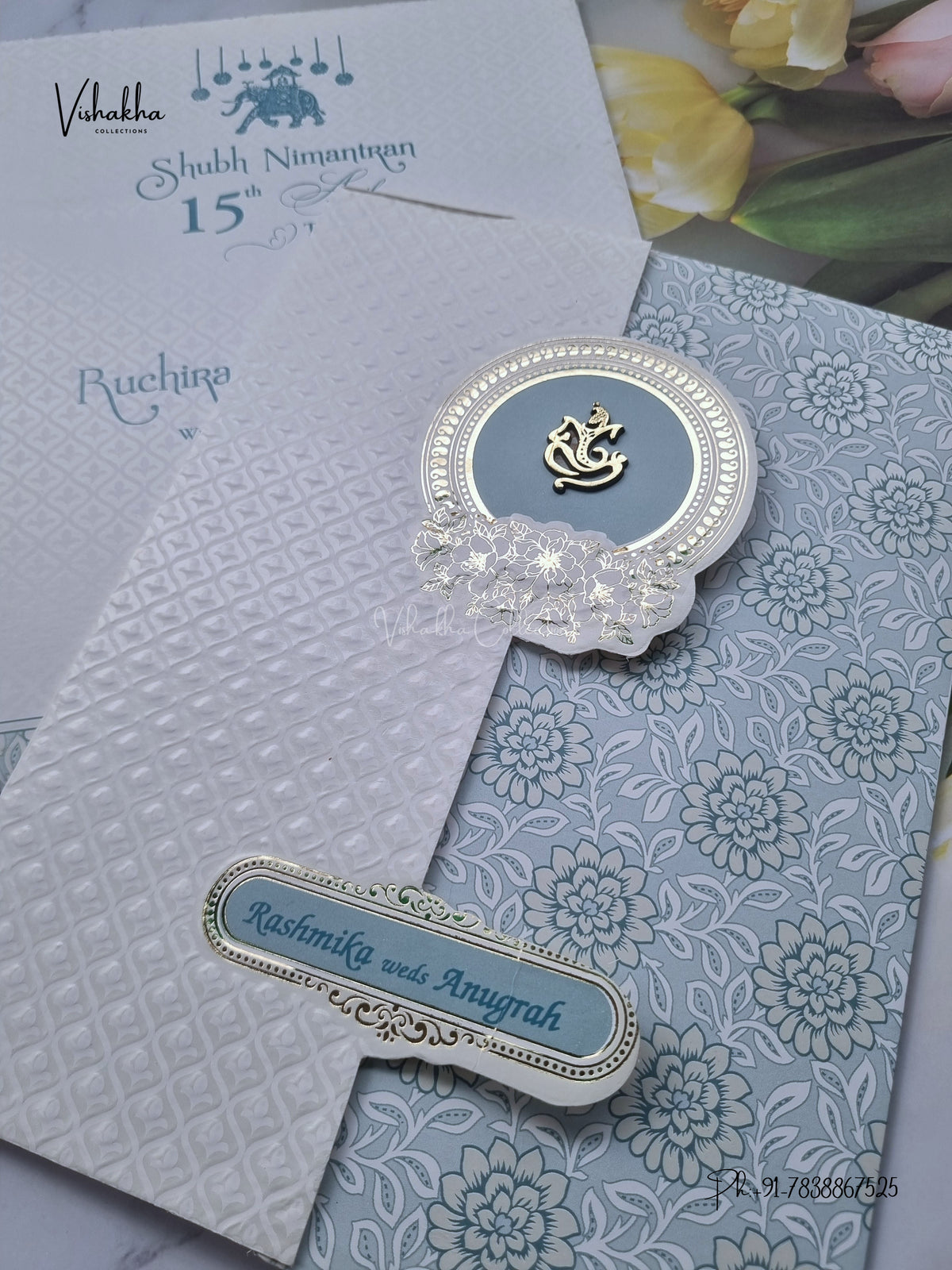 Ganesh Ji Flower Geometric Hindu Jain invitation Cards CR-532 – image 2