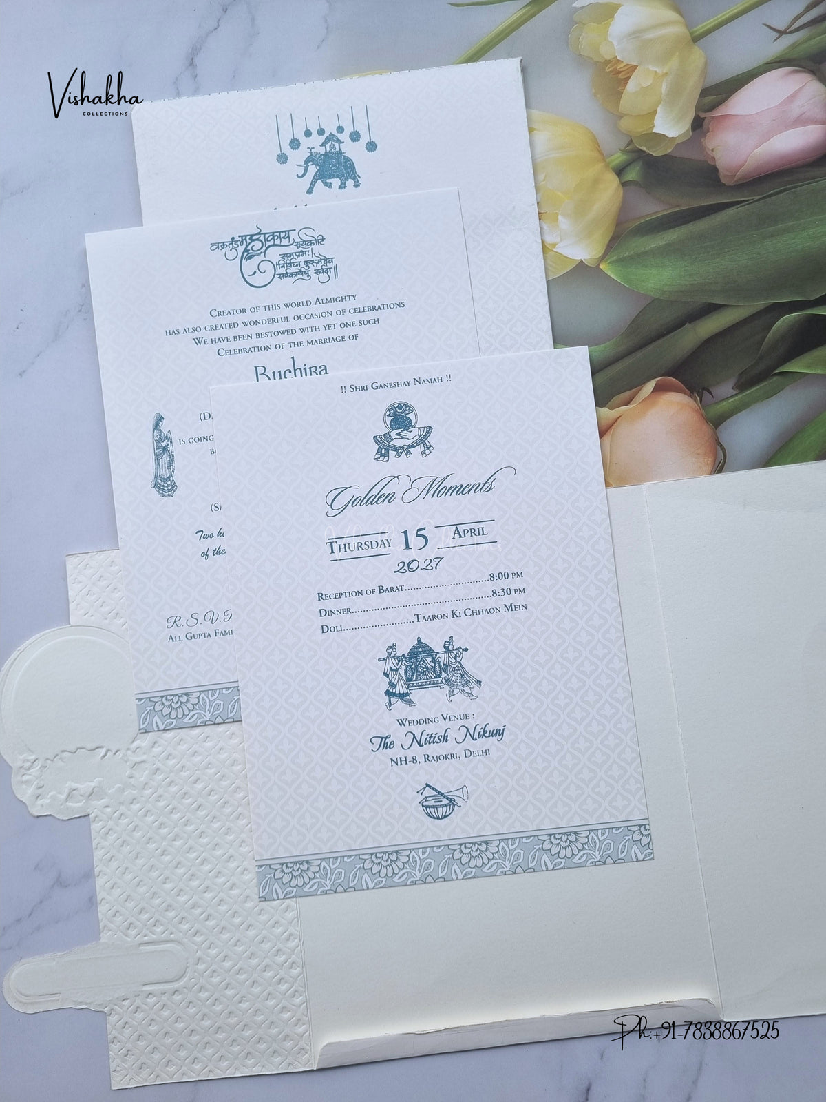 Ganesh Ji Flower Geometric Hindu Jain invitation Cards CR-532 – image 3