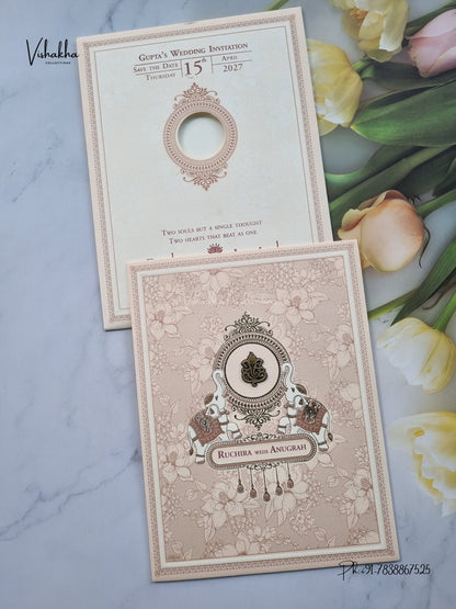 Ganesh Ji Hathi Flower Hindu Jain invitation Cards CR-536P – image 1