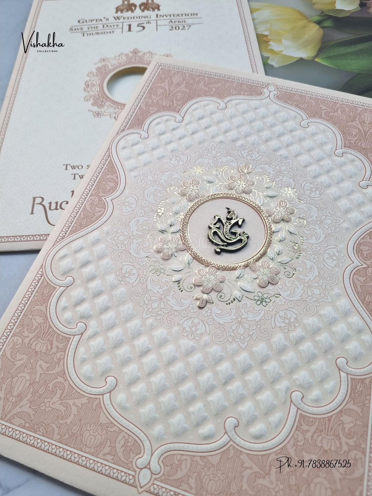 Ganesh Ji Flower Hindu Jain invitation Cards CR-541 – image 2