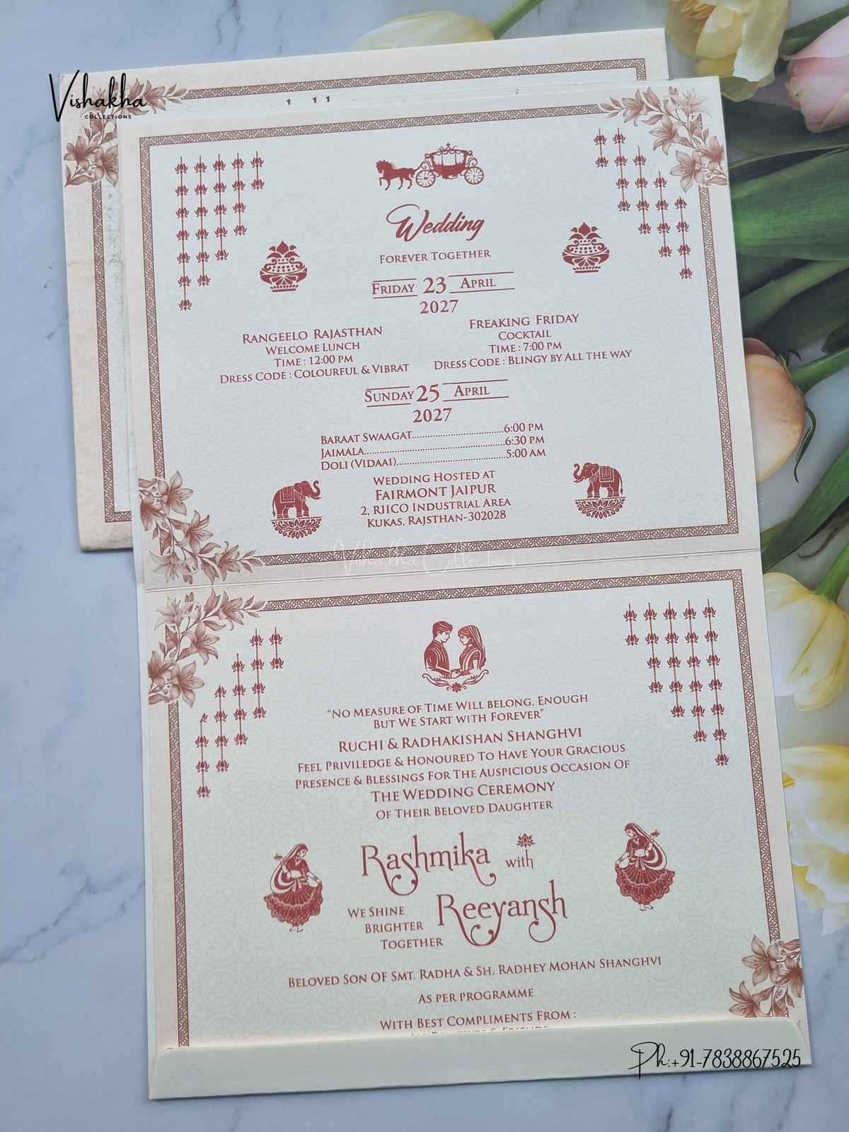 Geometric Flower Hindu Muslim Christian Sikh Jain invitation Cards CR-544P – image 3