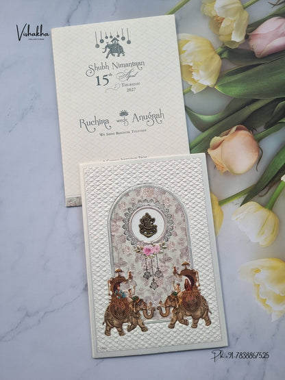 Ganesh Ji Dulah Dulhan Hathi Hindu Jain invitation Cards CR-546 – image 1