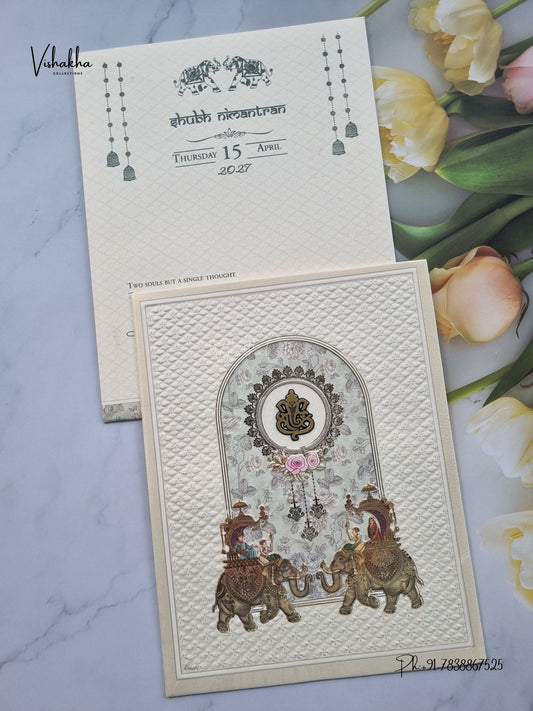 Ganesh Ji Hathi Dulah Dulhan Hindu Jain invitation Cards CR-547 – image 1