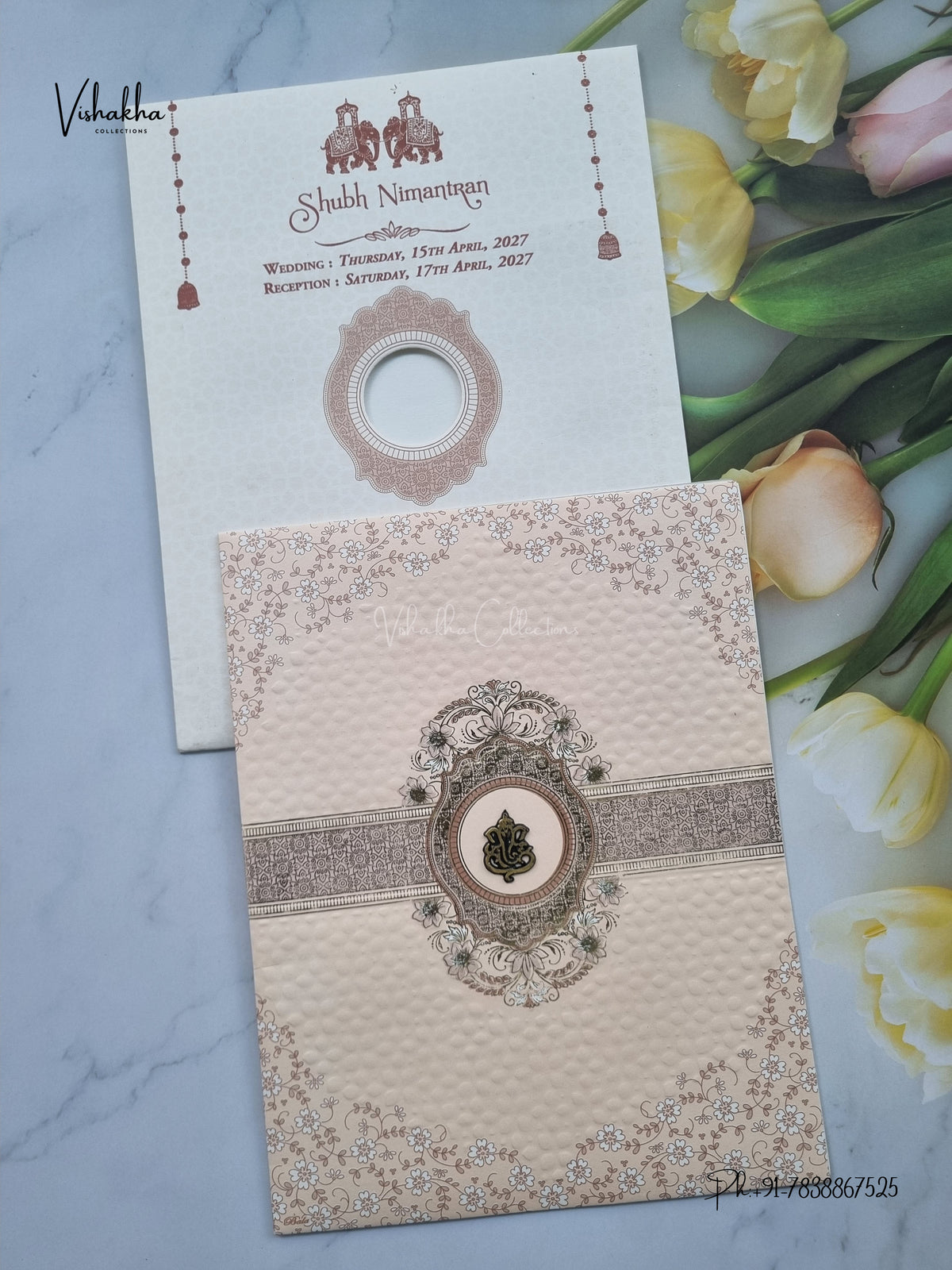 Ganesh Ji Flower Hindu Jain invitation Cards CR-549 – image 1