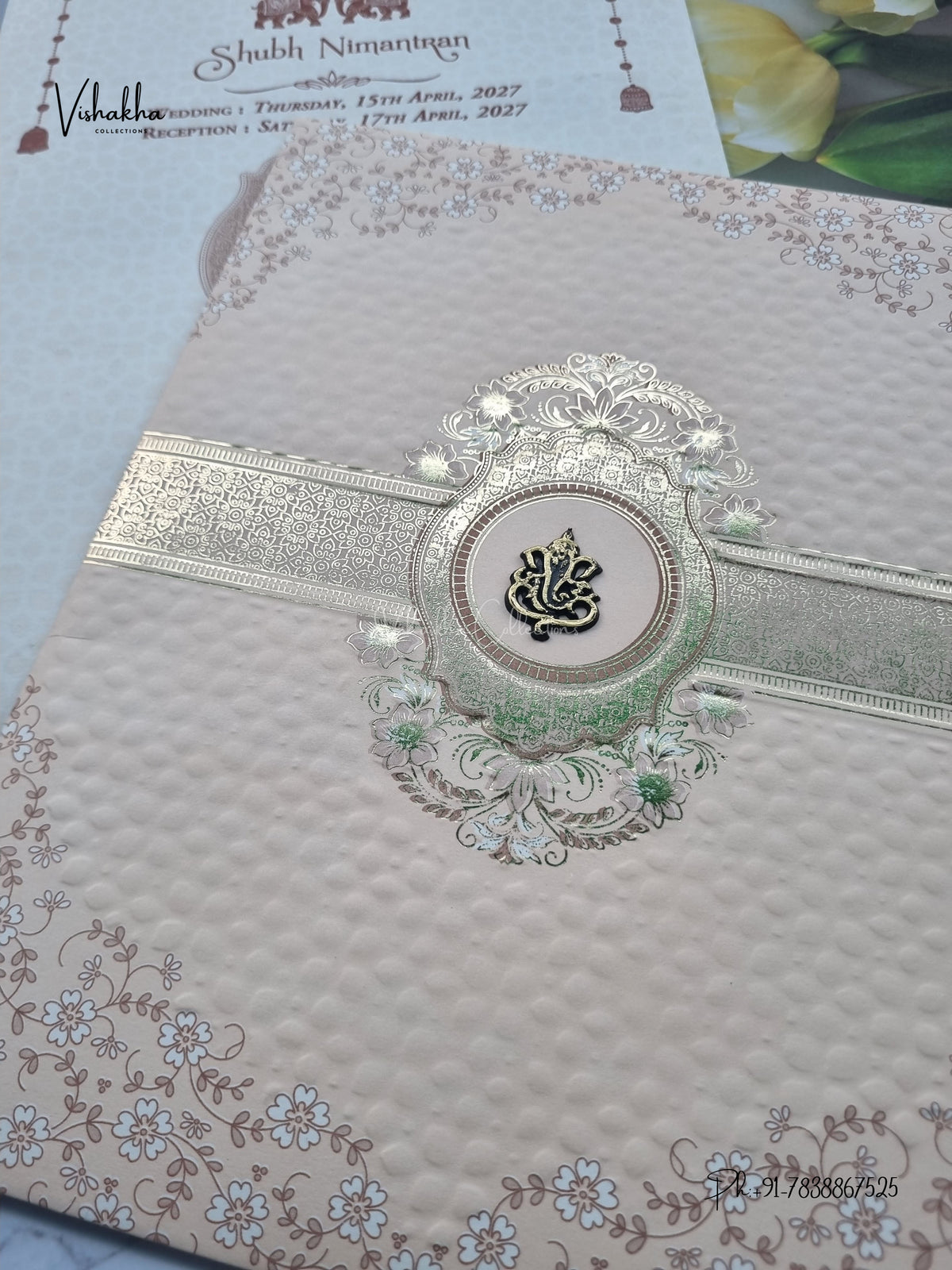 Ganesh Ji Flower Hindu Jain invitation Cards CR-549 – image 2