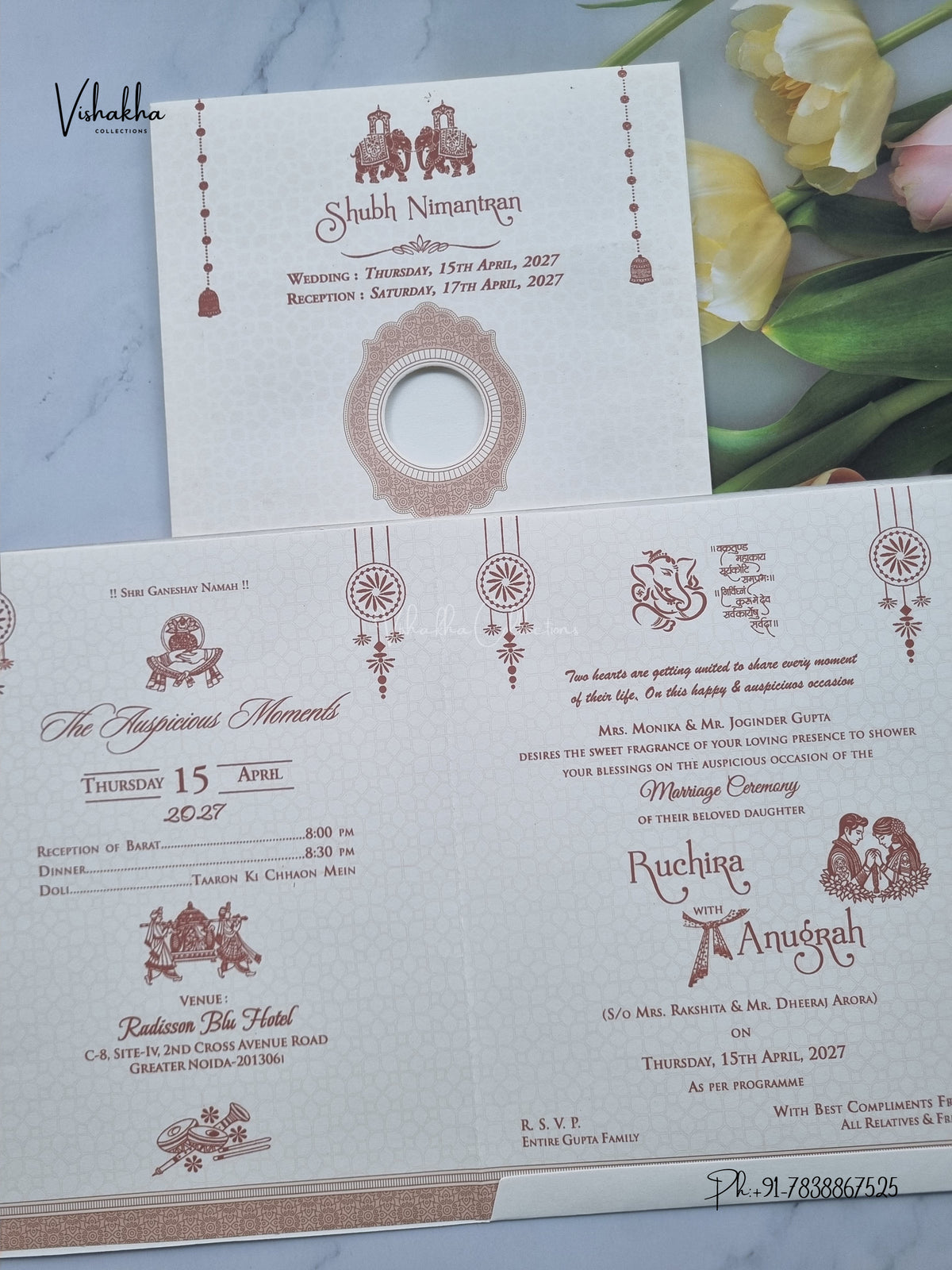 Ganesh Ji Flower Hindu Jain invitation Cards CR-549 – image 3