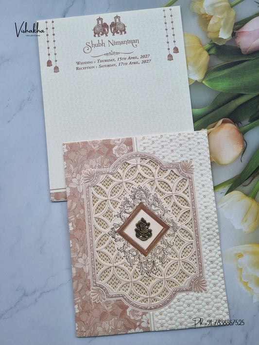 Laser Cut Ganesh Ji Jaali Geometric Hindu Jain invitation Cards CR-550 – image 1