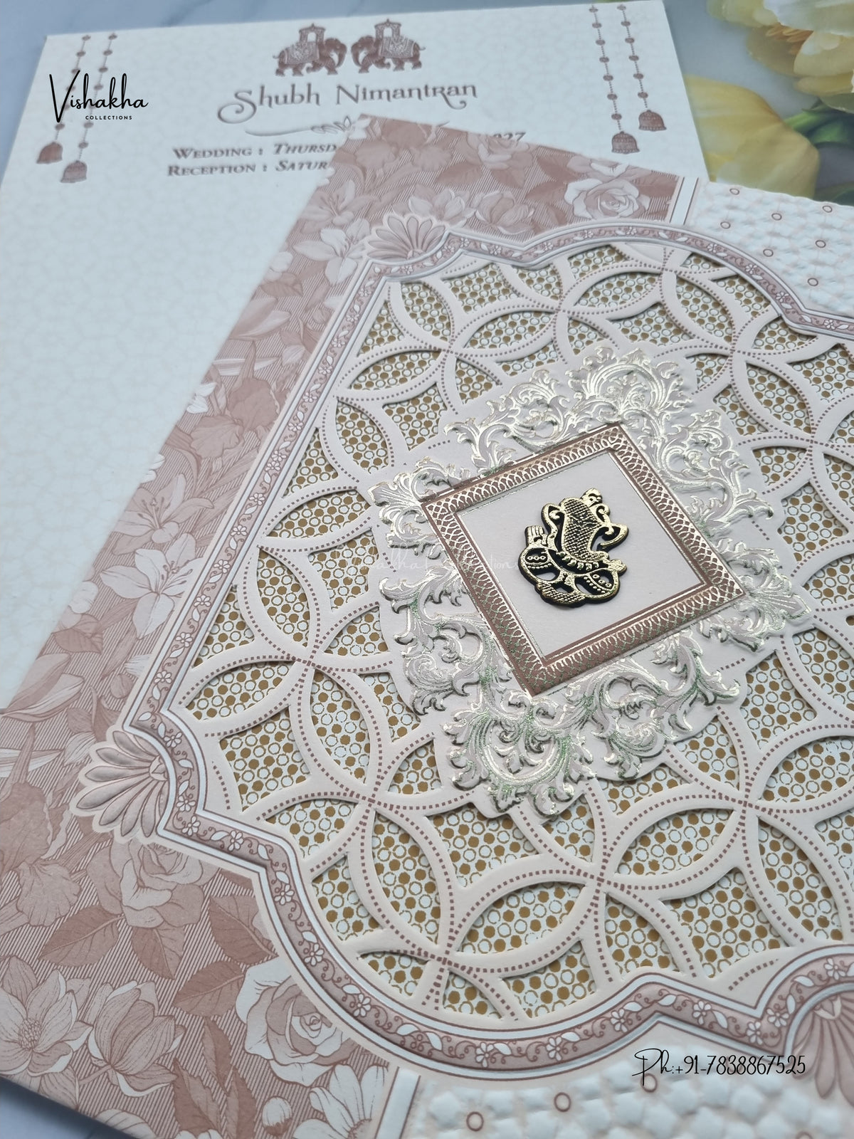 Laser Cut Ganesh Ji Jaali Geometric Hindu Jain invitation Cards CR-550 – image 2