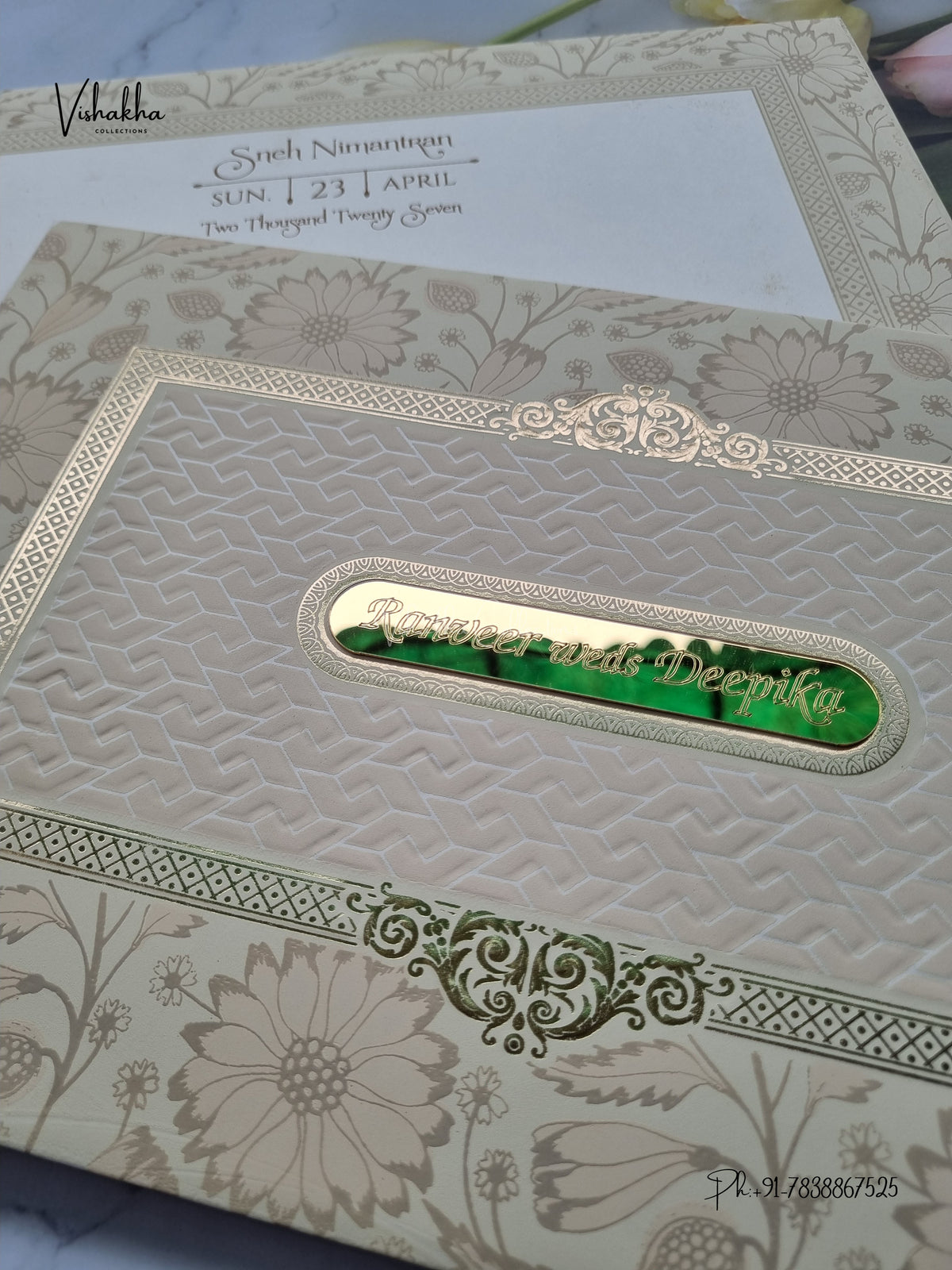 Semi Box Acrylic Flower Geometric Hindu Muslim Christian Sikh Jain invitation Cards CR-553 – image 2