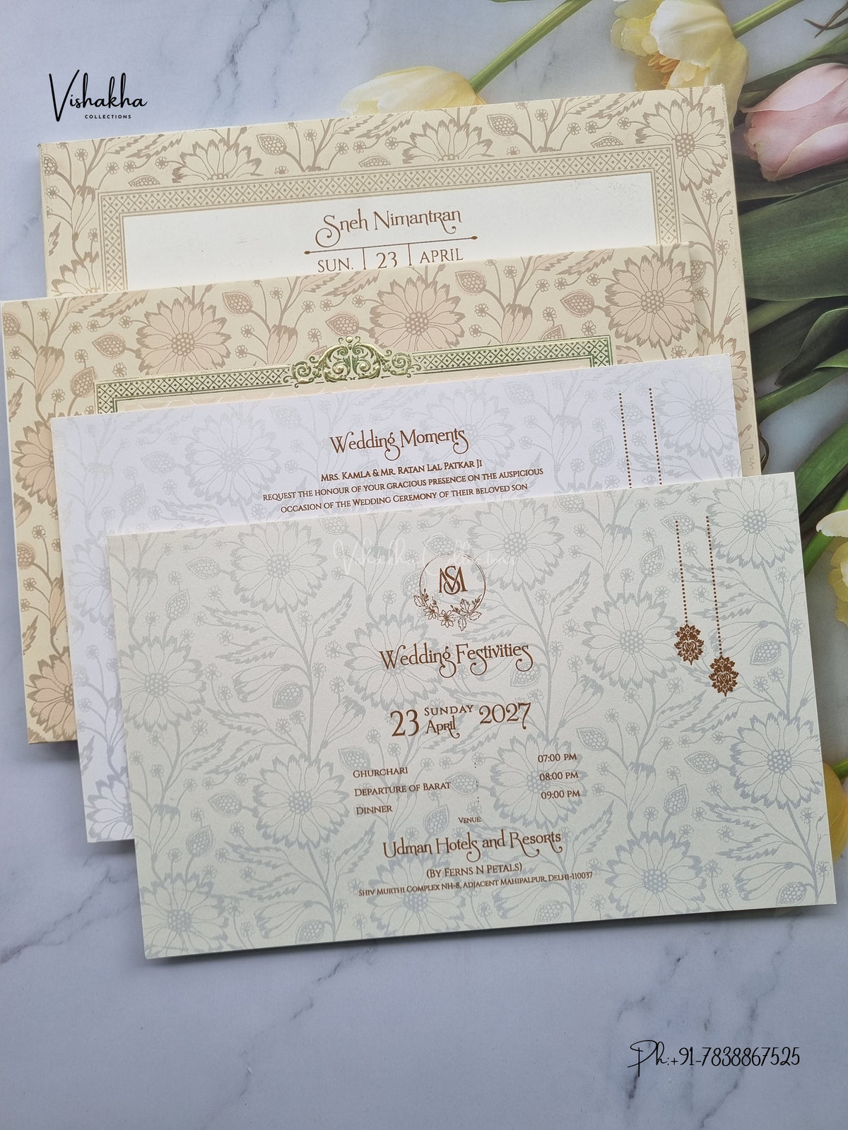 Semi Box Acrylic Flower Geometric Hindu Muslim Christian Sikh Jain invitation Cards CR-553 – image 3