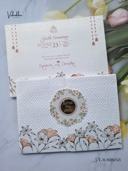 Semi Box Acrylic Double Door Flower Geometric Hindu Muslim Christian Sikh Jain invitation Cards CR-555G – image 1