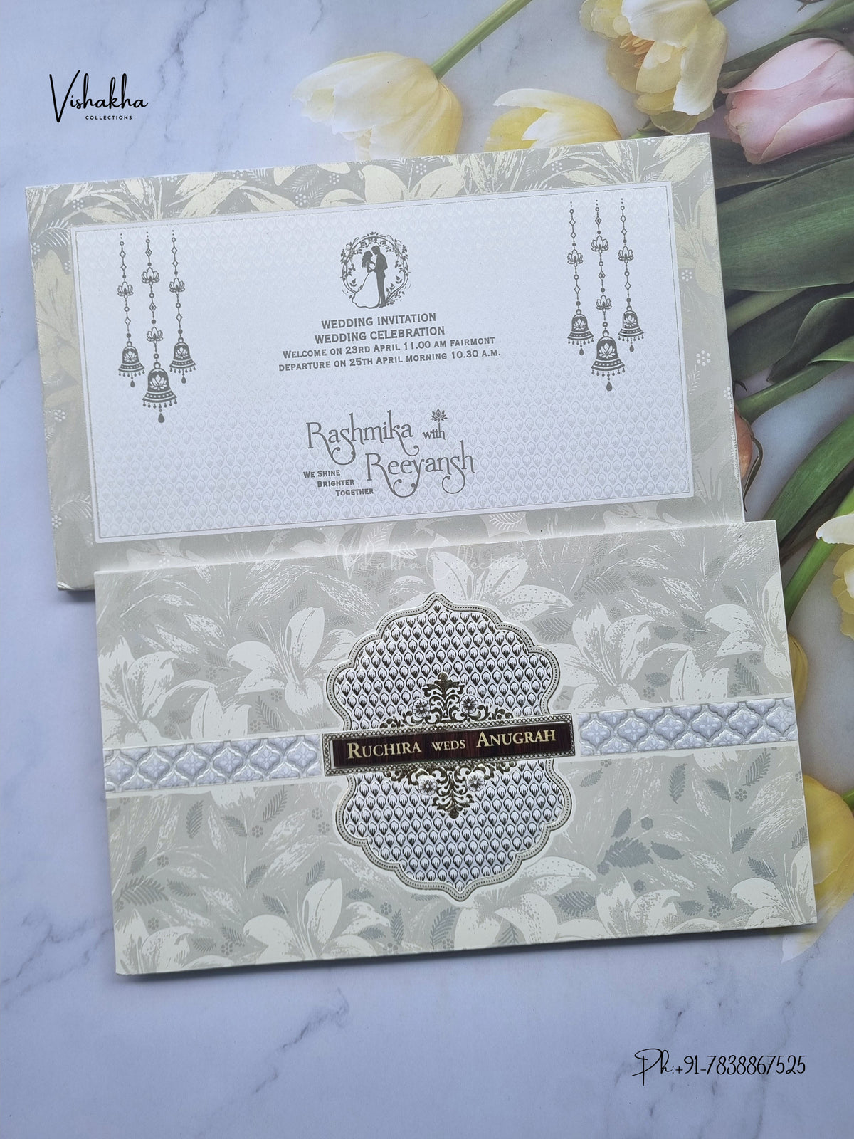 Flower Hindu Muslim Christian Sikh Jain invitation Cards CR-562 – image 1