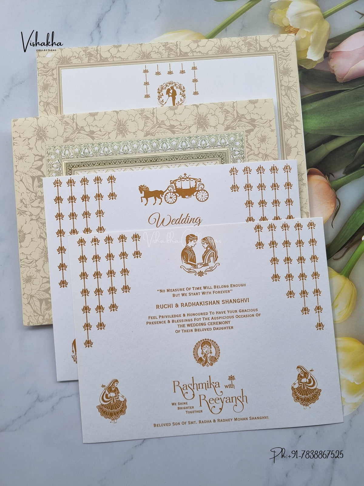 Laser Cut Flower Jaali Hindu Muslim Christian Sikh Jain invitation Cards CR-565C – image 3