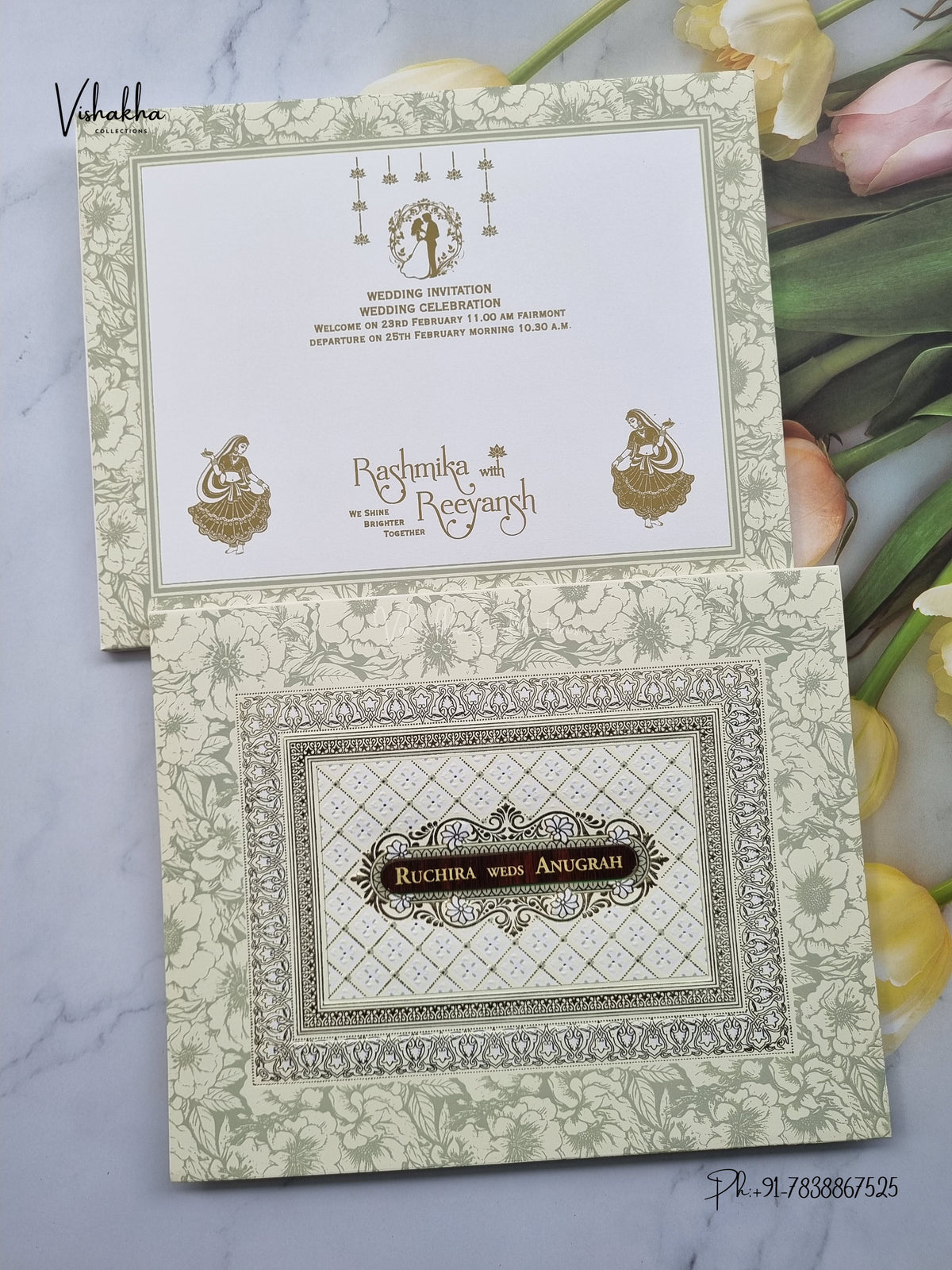 Laser Cut Flower Jaali Hindu Muslim Christian Sikh Jain invitation Cards CR-565G – image 1