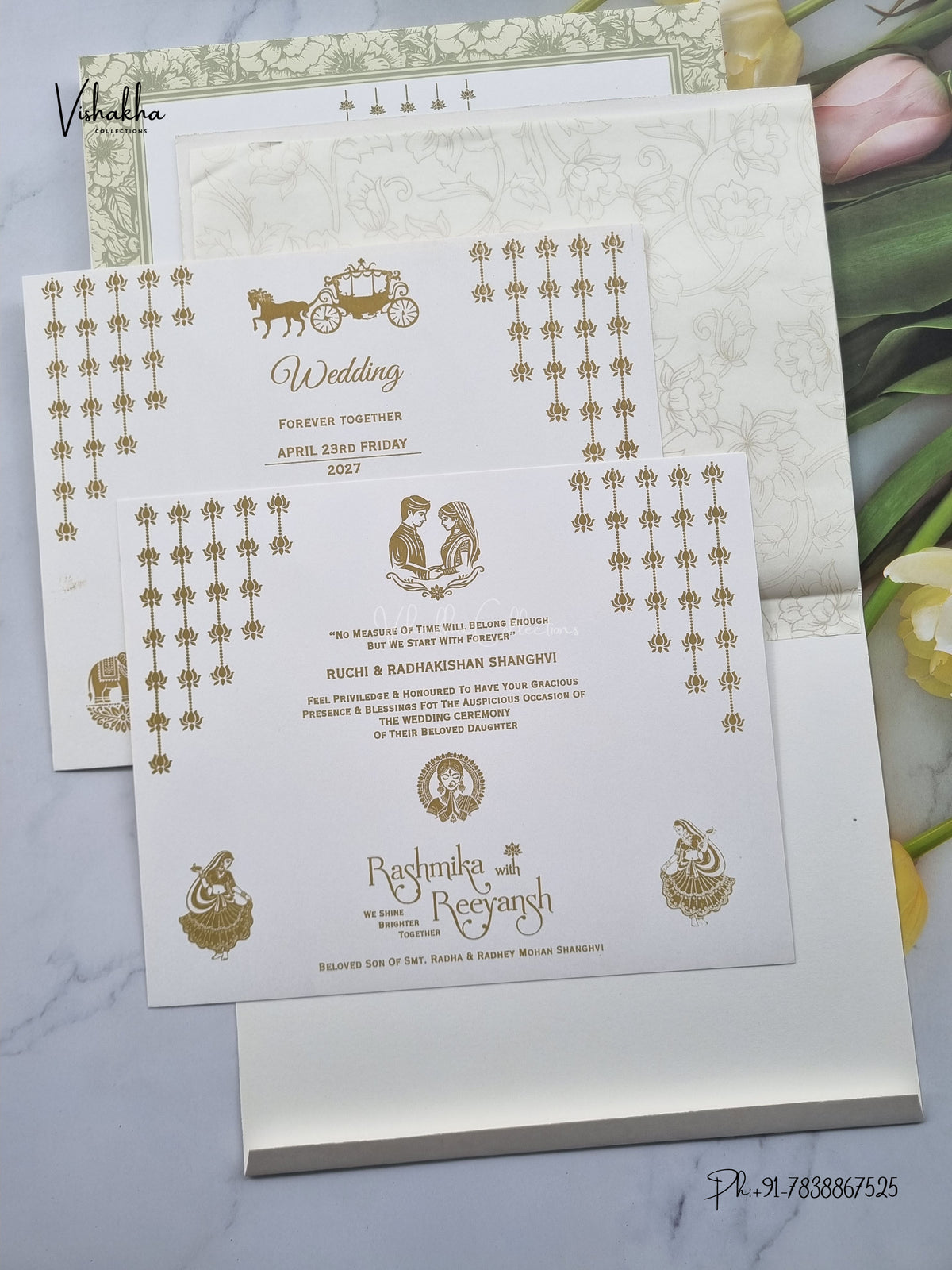 Laser Cut Flower Jaali Hindu Muslim Christian Sikh Jain invitation Cards CR-565G – image 3