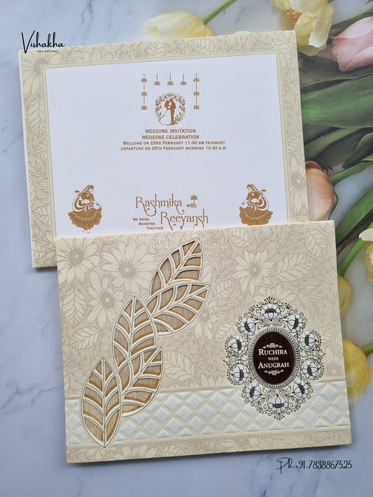 Laser Cut Flower Hindu Muslim Christian Sikh Jain invitation Cards CR-566C – image 1