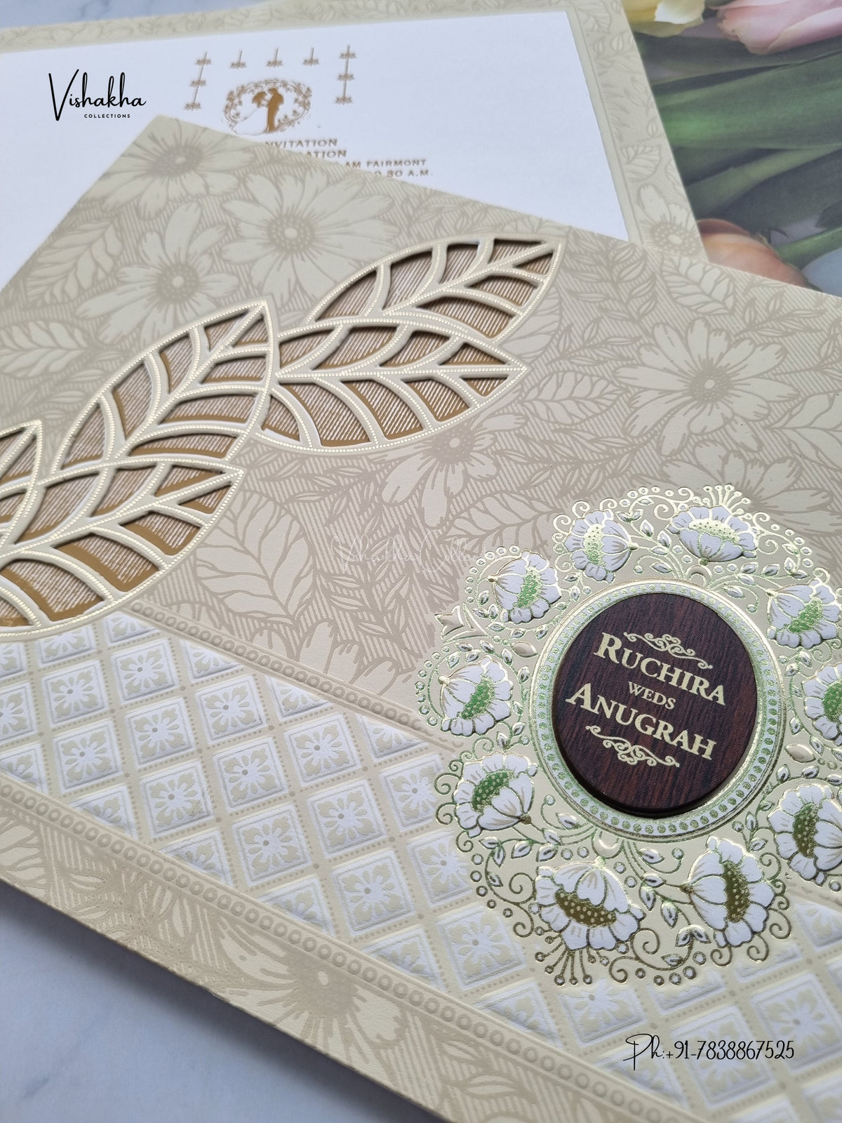 Laser Cut Flower Hindu Muslim Christian Sikh Jain invitation Cards CR-566C – image 2