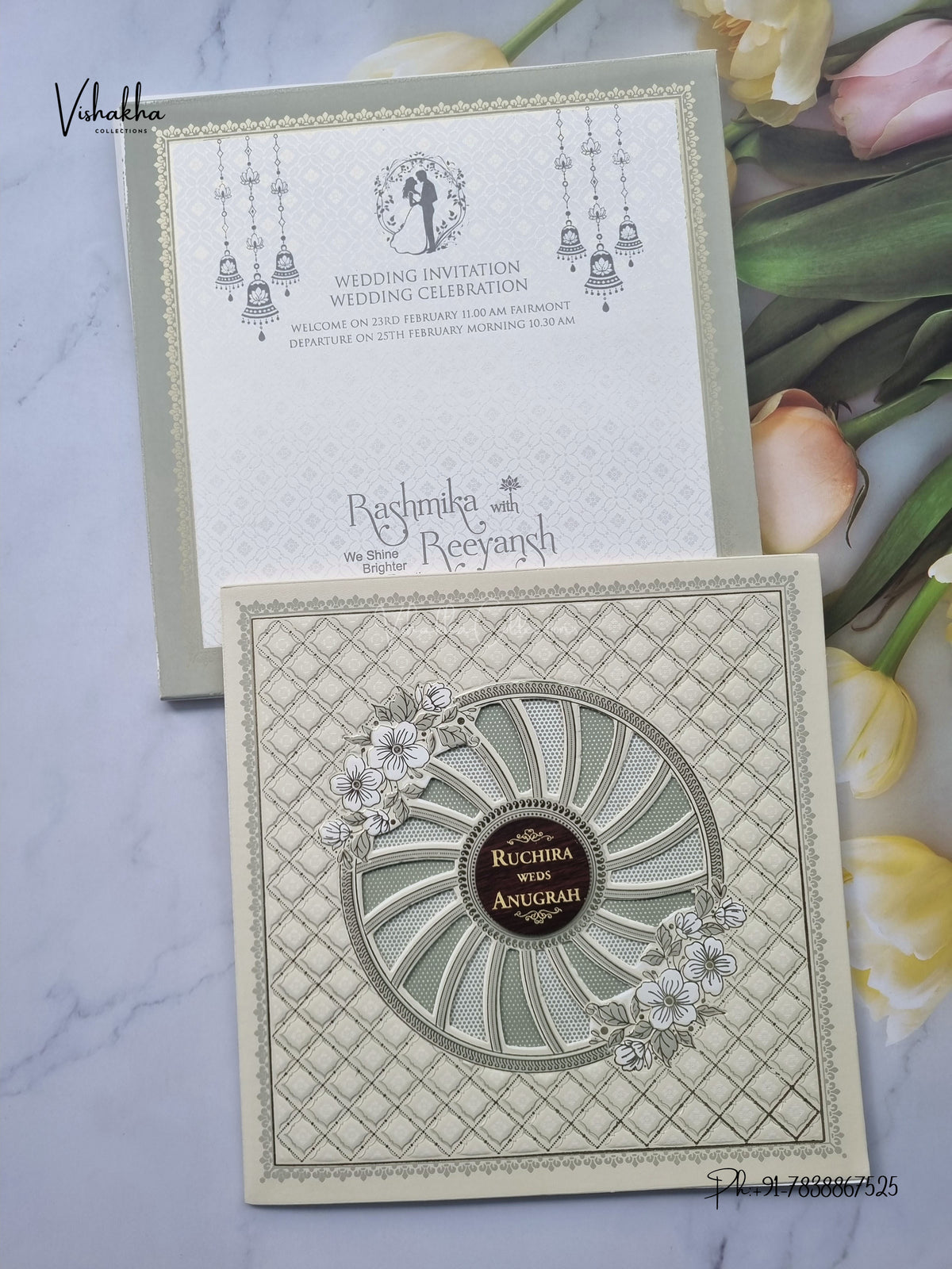 Laser Cut Flower Geometric Hindu Muslim Christian Sikh Jain invitation Cards CR-567C – image 1