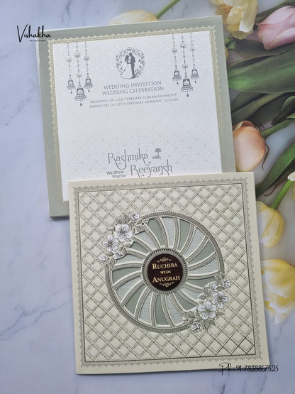 Laser Cut Flower Geometric Hindu Muslim Christian Sikh Jain invitation Cards CR-567C – image 1