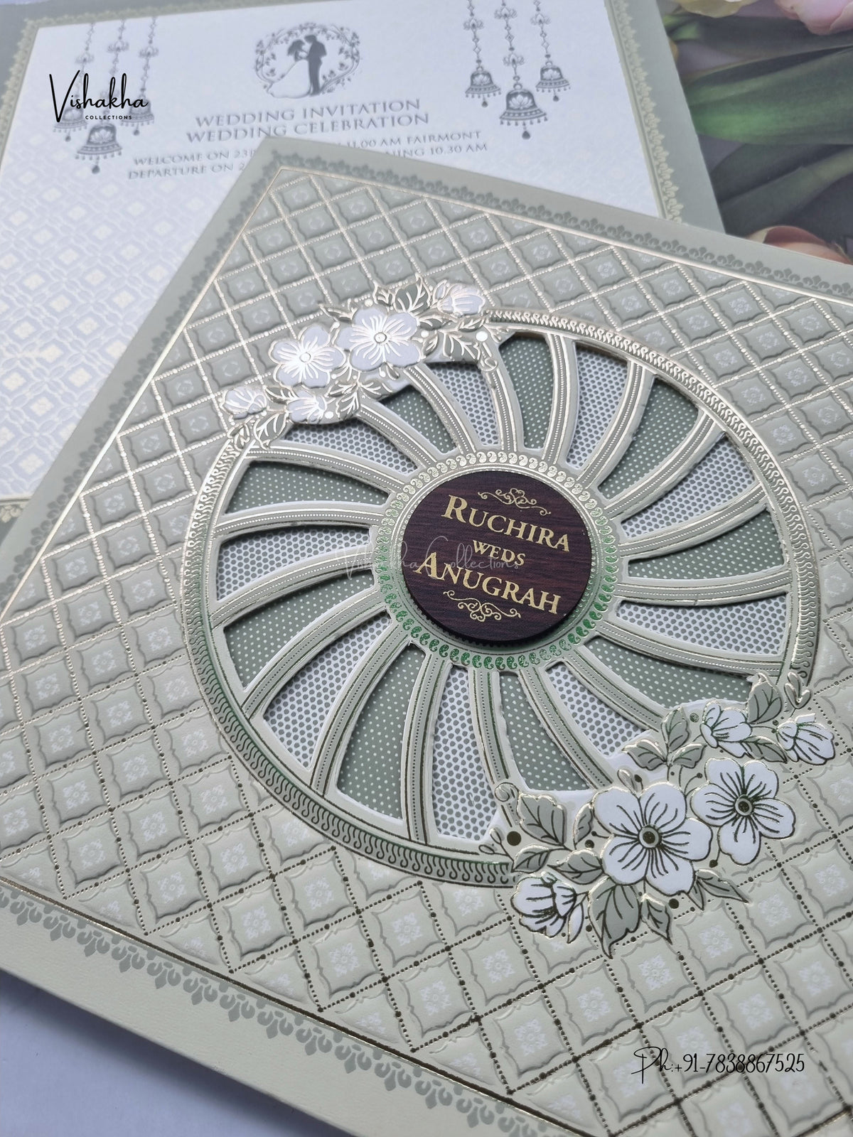 Laser Cut Flower Geometric Hindu Muslim Christian Sikh Jain invitation Cards CR-567C – image 2