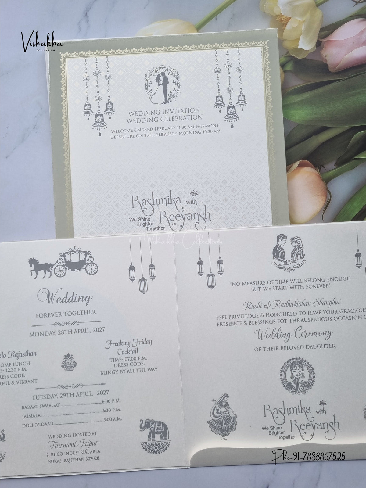 Laser Cut Flower Geometric Hindu Muslim Christian Sikh Jain invitation Cards CR-567C – image 3
