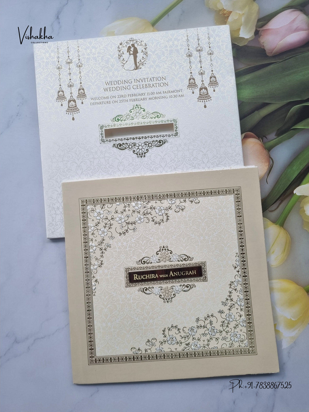 Flower Hindu Muslim Christian Sikh Jain invitation Cards CR-568C – image 1