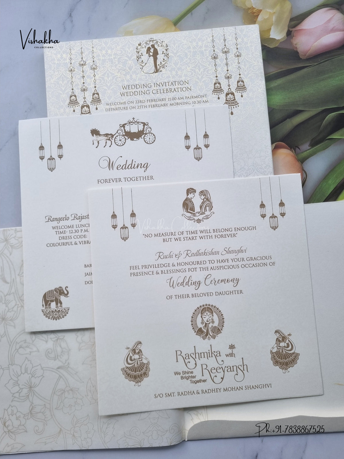 Flower Hindu Muslim Christian Sikh Jain invitation Cards CR-568C – image 3