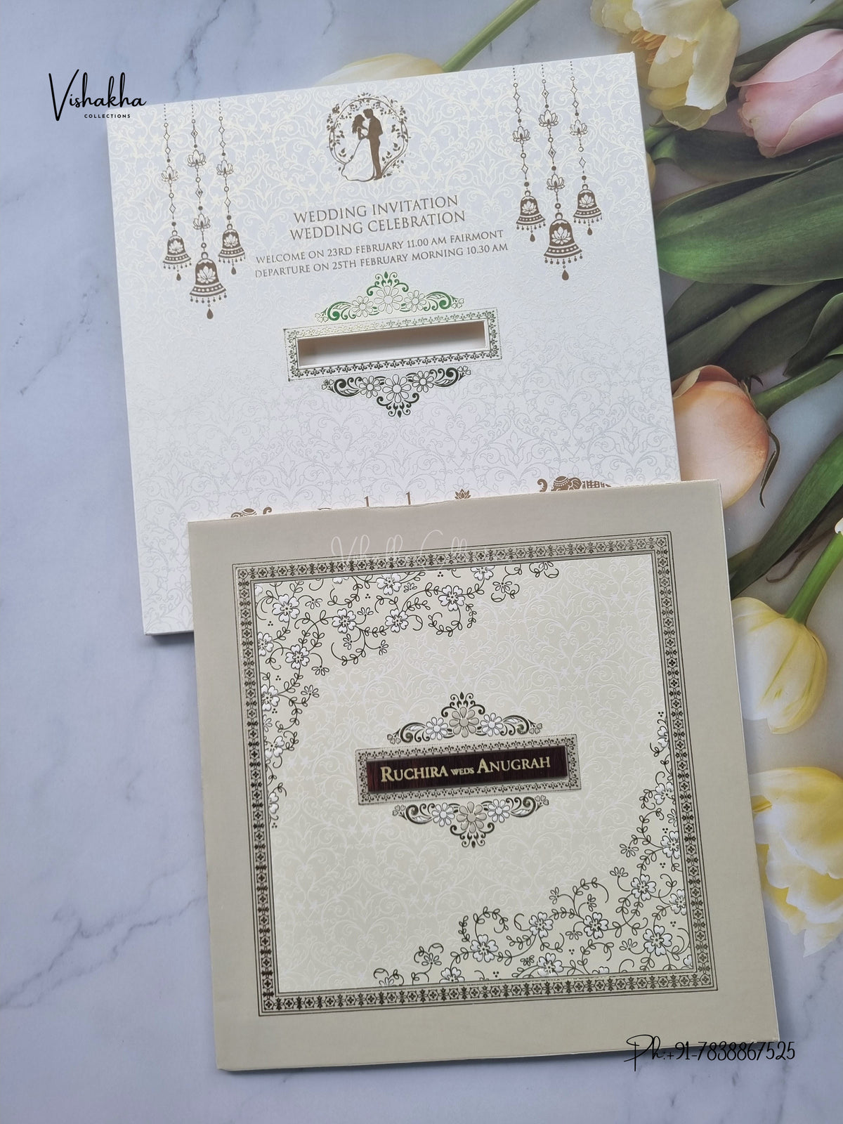 Flower Hindu Muslim Christian Sikh Jain invitation Cards CR-568G – image 1