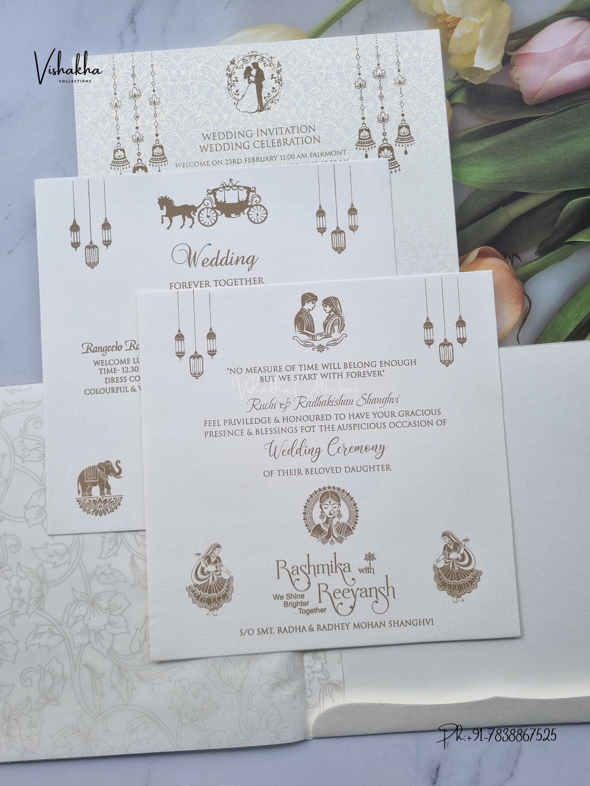 Flower Hindu Muslim Christian Sikh Jain invitation Cards CR-568G – image 3