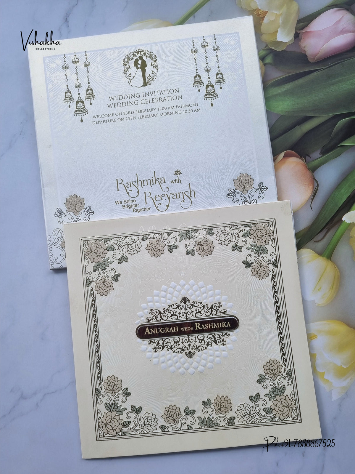 Flower Hindu Muslim Christian Sikh Jain invitation Cards CR-569C – image 1