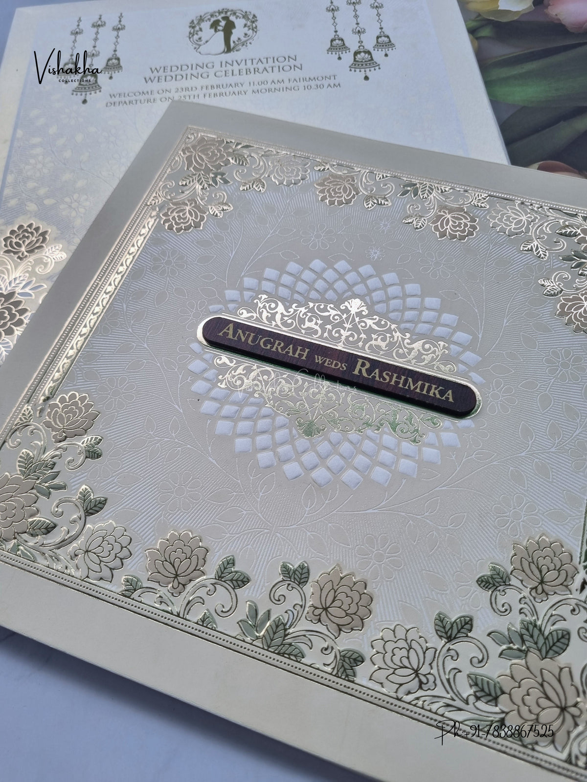 Flower Hindu Muslim Christian Sikh Jain invitation Cards CR-569C – image 2