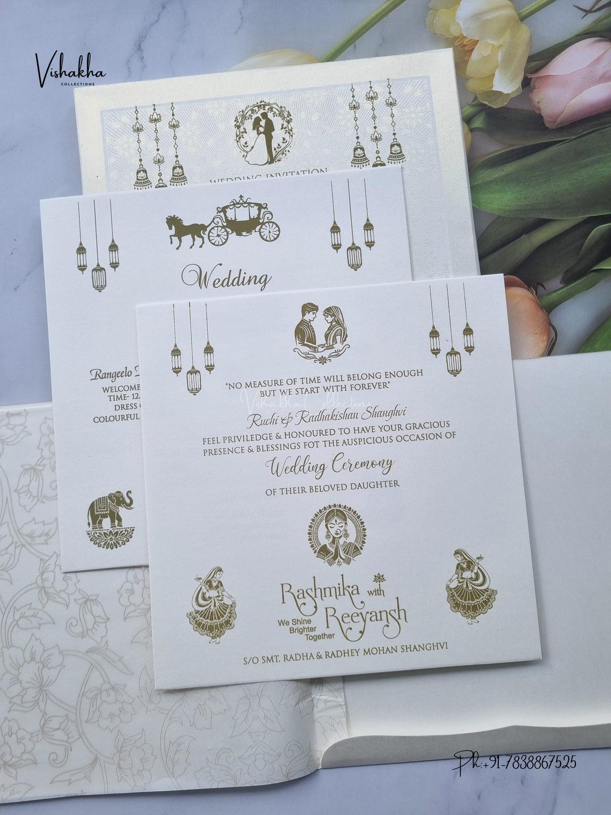 Flower Hindu Muslim Christian Sikh Jain invitation Cards CR-569C – image 3