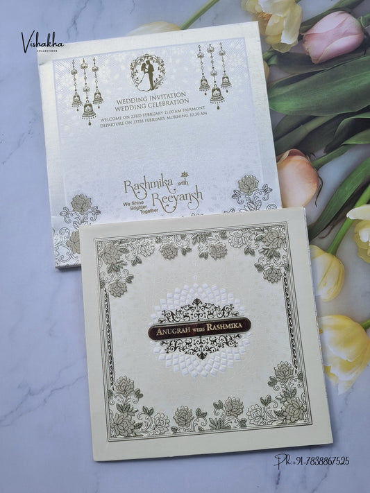 Flower Hindu Muslim Christian Sikh Jain invitation Cards CR-569G – image 1