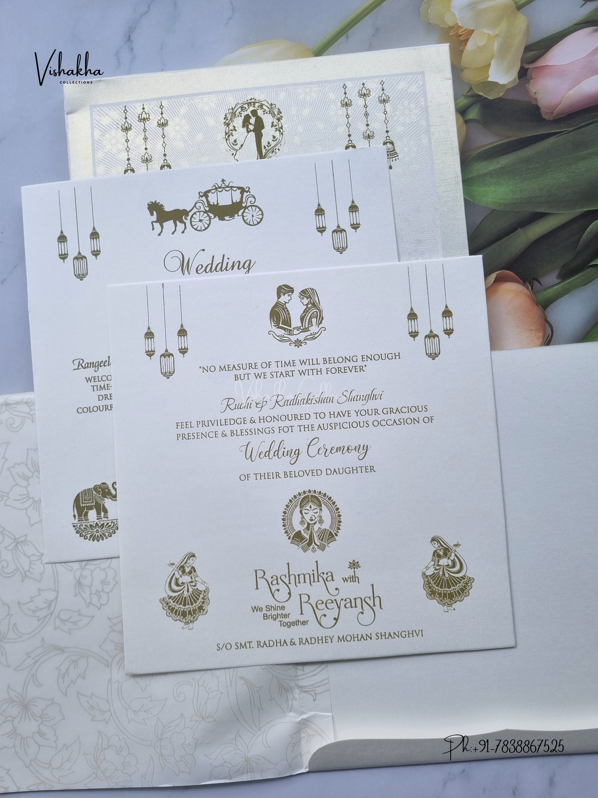 Flower Hindu Muslim Christian Sikh Jain invitation Cards CR-569G – image 3