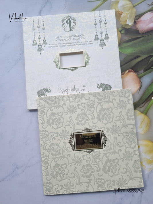 Acrylic Flower Hindu Muslim Christian Sikh Jain invitation Cards CR-570G – image 1