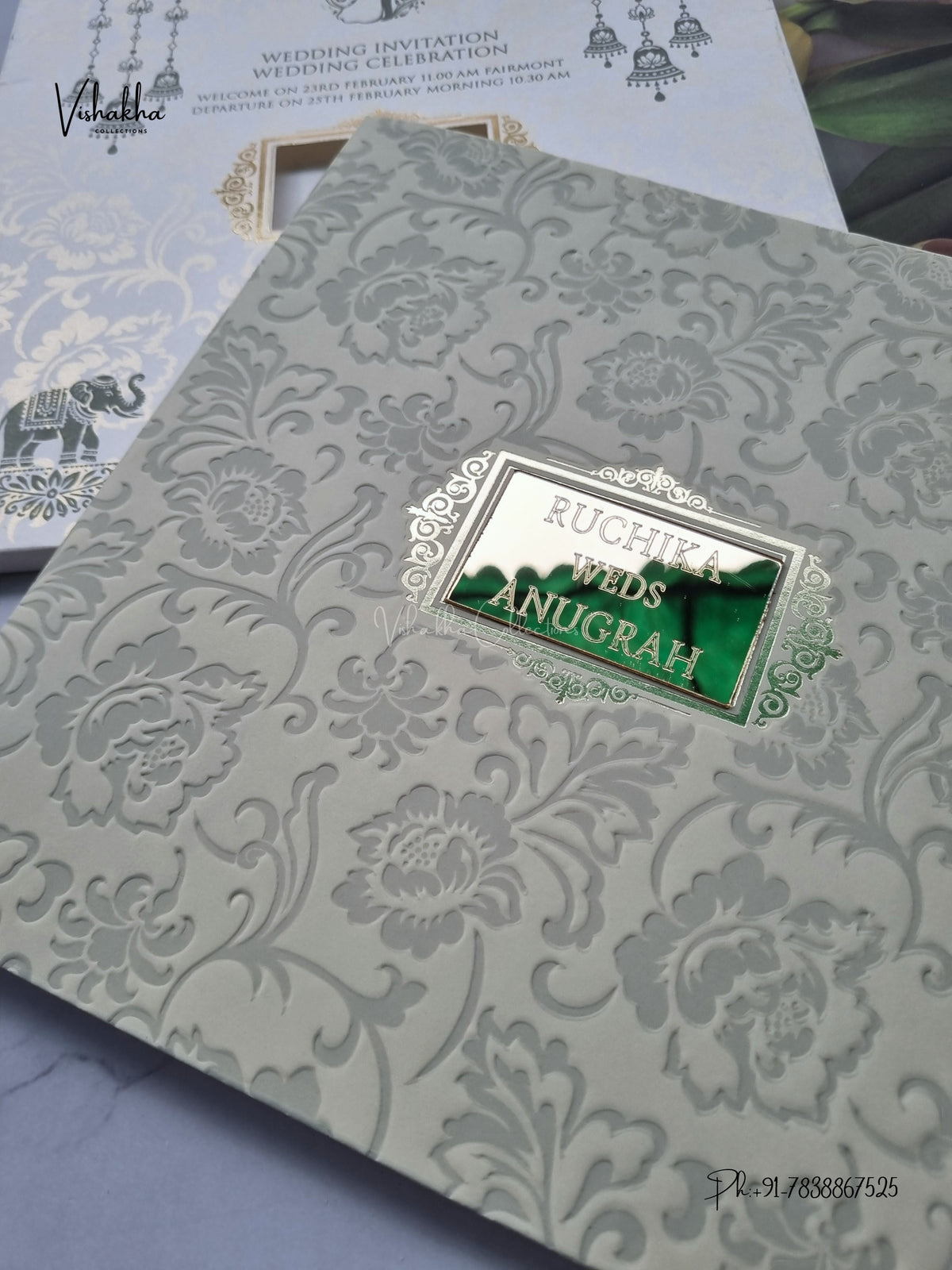Acrylic Flower Hindu Muslim Christian Sikh Jain invitation Cards CR-570G – image 2