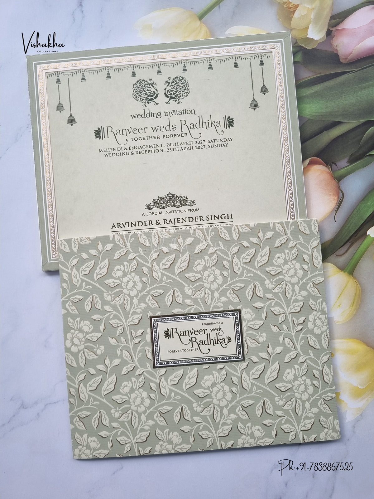 Flower Hindu Muslim Christian Sikh Jain invitation Cards CR-574 – image 1