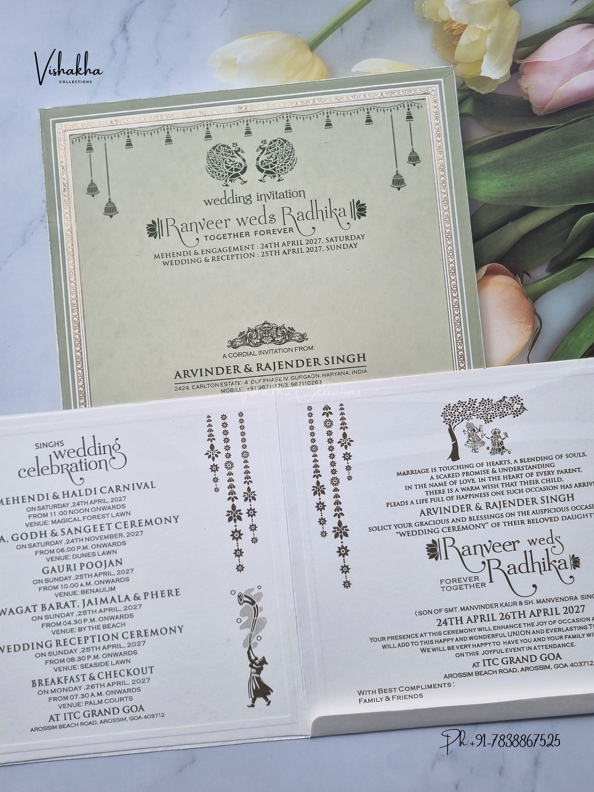 Flower Hindu Muslim Christian Sikh Jain invitation Cards CR-574 – image 3