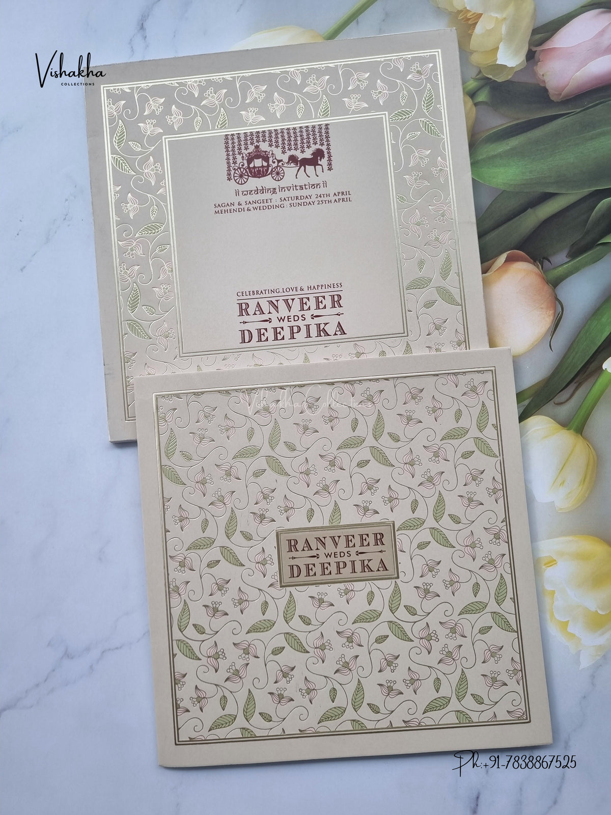 Flower Hindu Muslim Christian Sikh Jain invitation Cards CR-575 – image 1