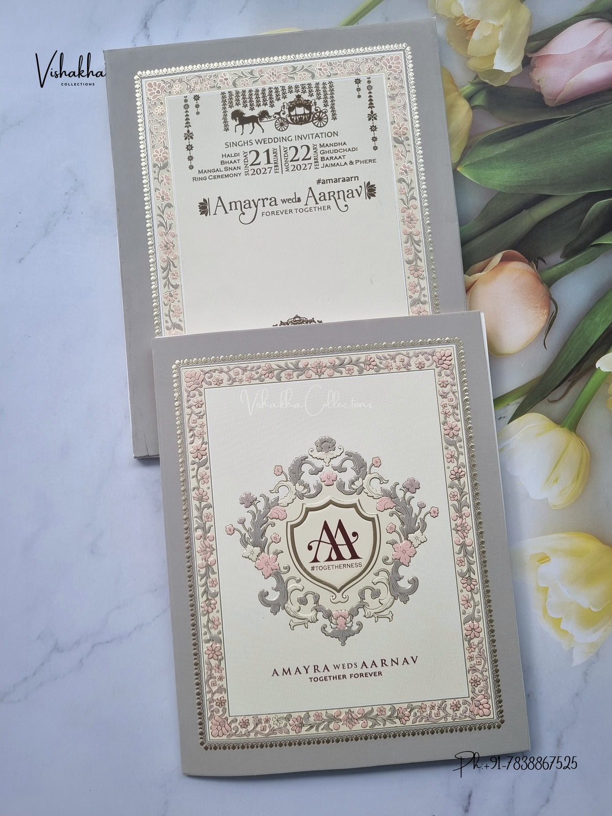 Flower Hindu Muslim Christian Sikh Jain invitation Cards CR-577 – image 1