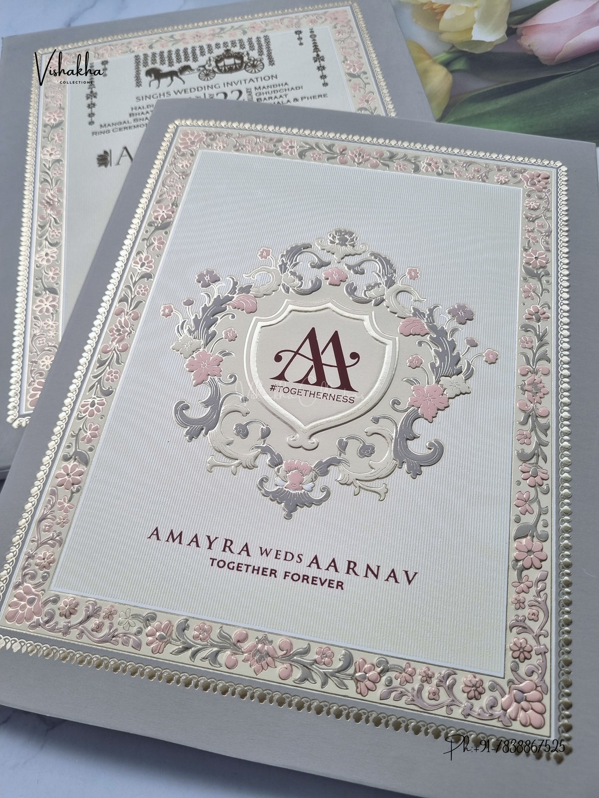 Flower Hindu Muslim Christian Sikh Jain invitation Cards CR-577 – image 2