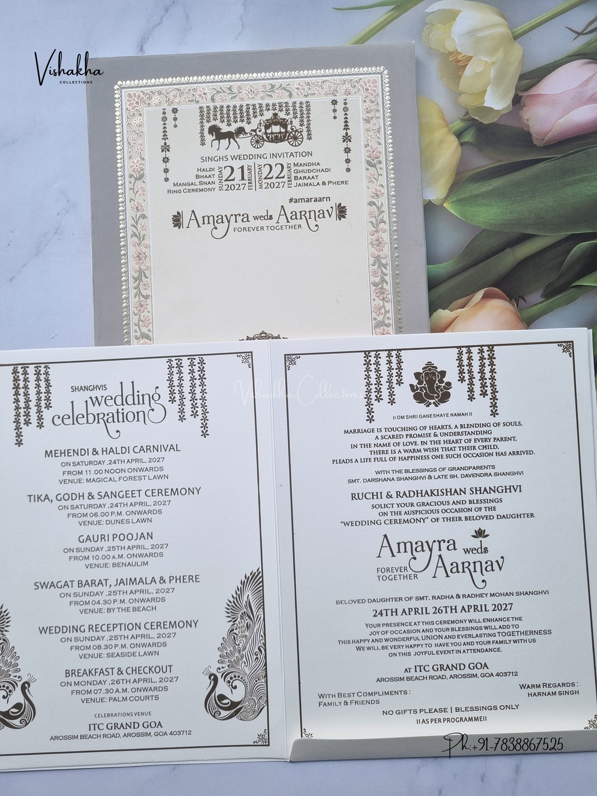 Flower Hindu Muslim Christian Sikh Jain invitation Cards CR-577 – image 3