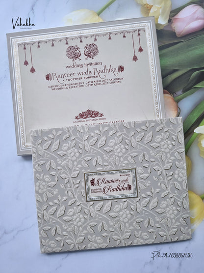 Semi Box Flower Hindu Muslim Christian Sikh Jain invitation Cards CR-580 – image 1