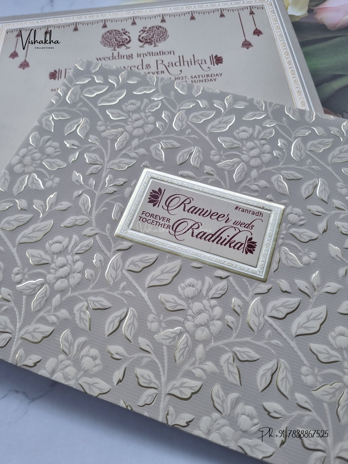 Semi Box Flower Hindu Muslim Christian Sikh Jain invitation Cards CR-580 – image 2