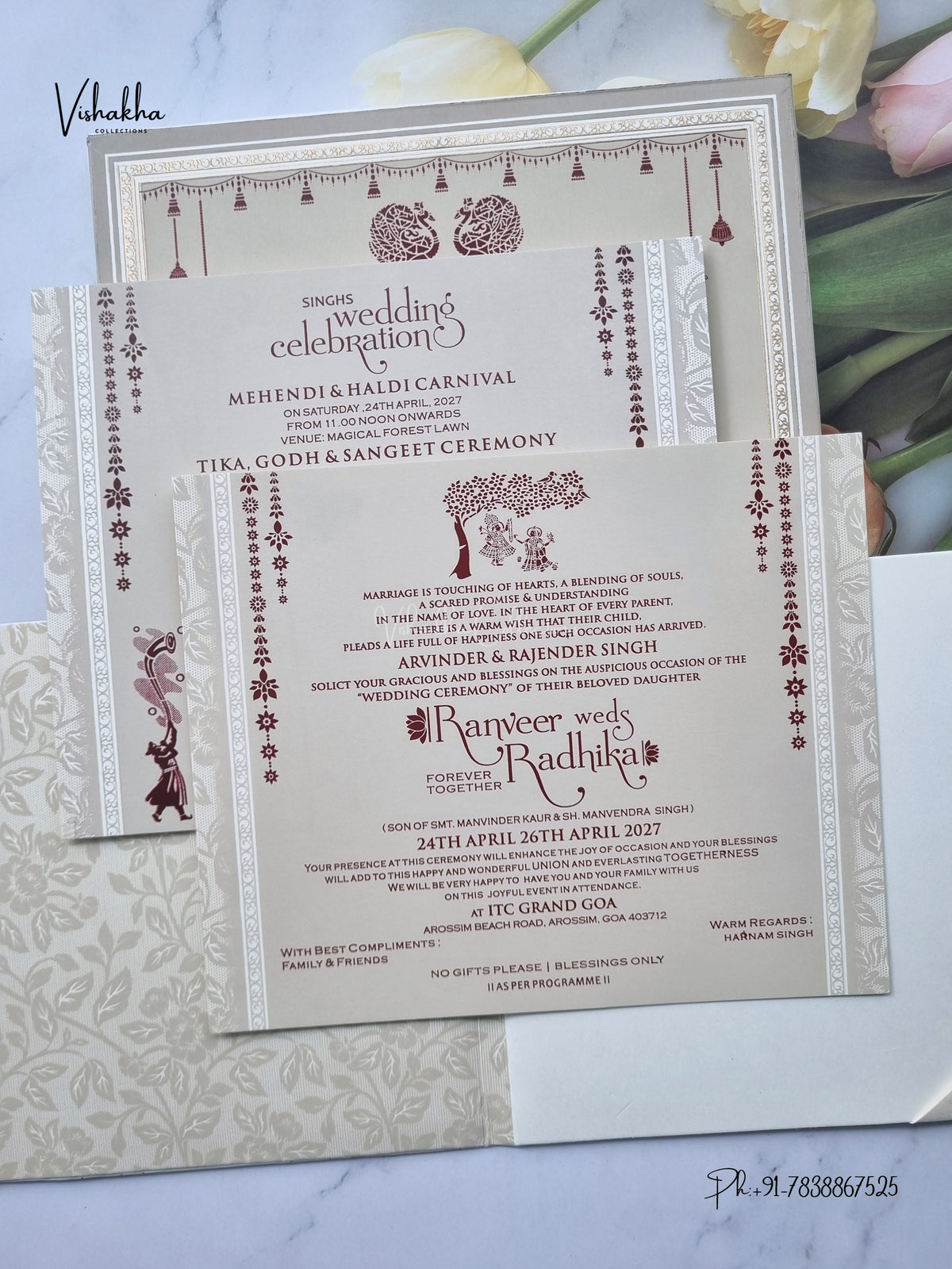 Semi Box Flower Hindu Muslim Christian Sikh Jain invitation Cards CR-580 – image 3