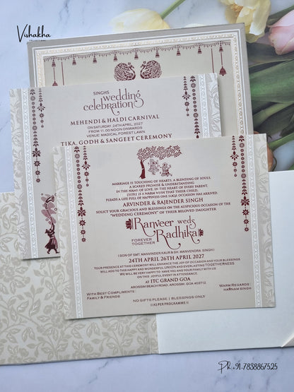 Semi Box Flower Hindu Muslim Christian Sikh Jain invitation Cards CR-580 – image 3
