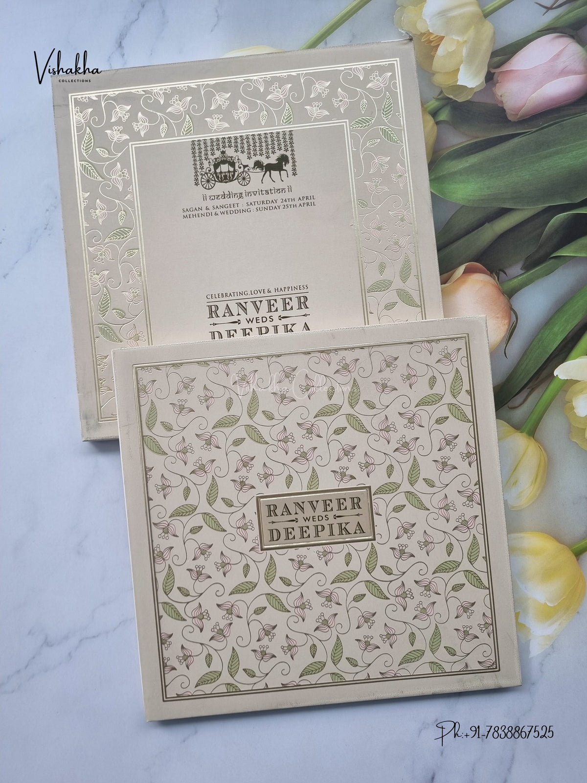 Semi Box Flower Hindu Muslim Christian Sikh Jain invitation Cards CR-581 – image 1