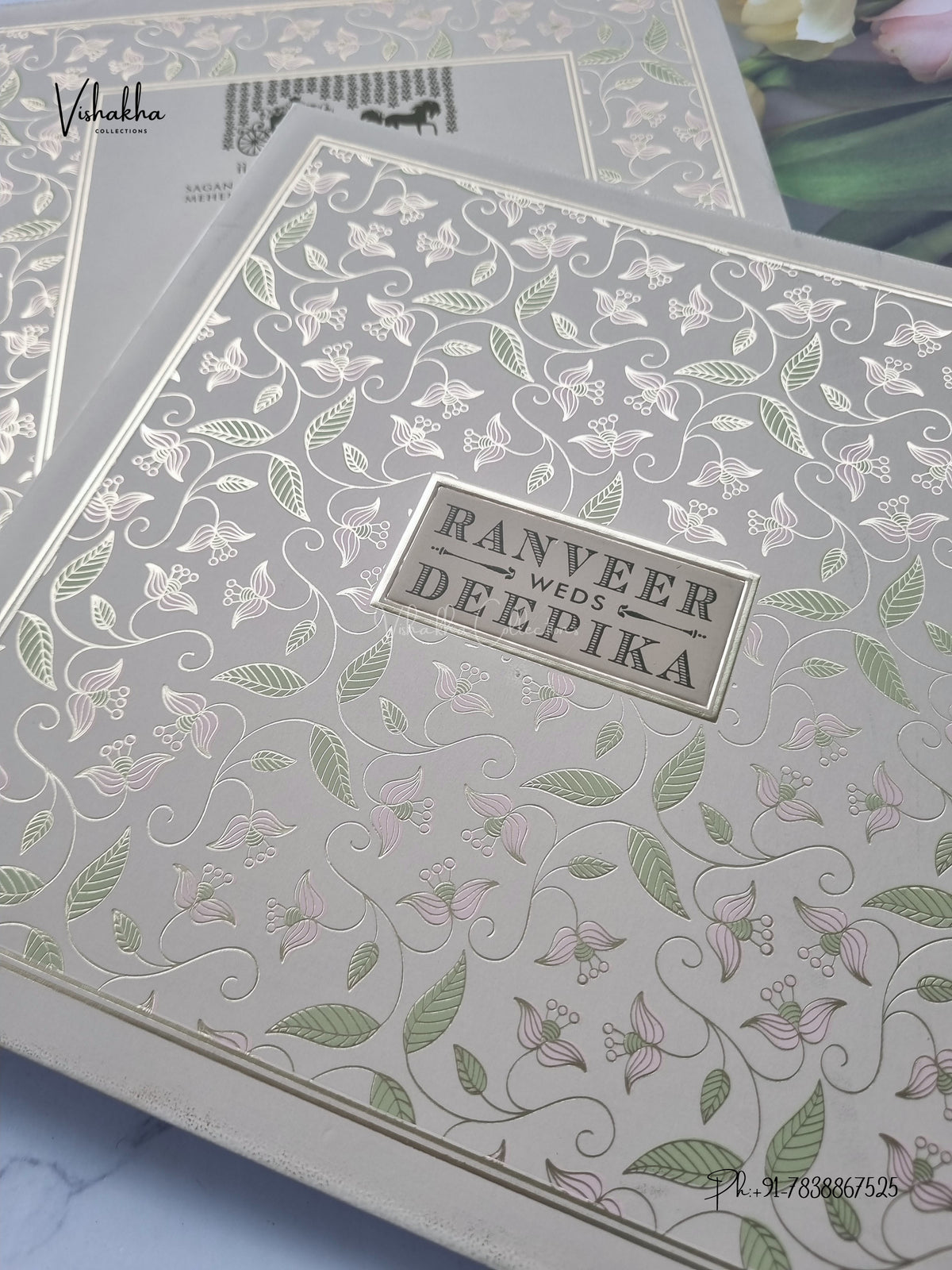 Semi Box Flower Hindu Muslim Christian Sikh Jain invitation Cards CR-581 – image 2