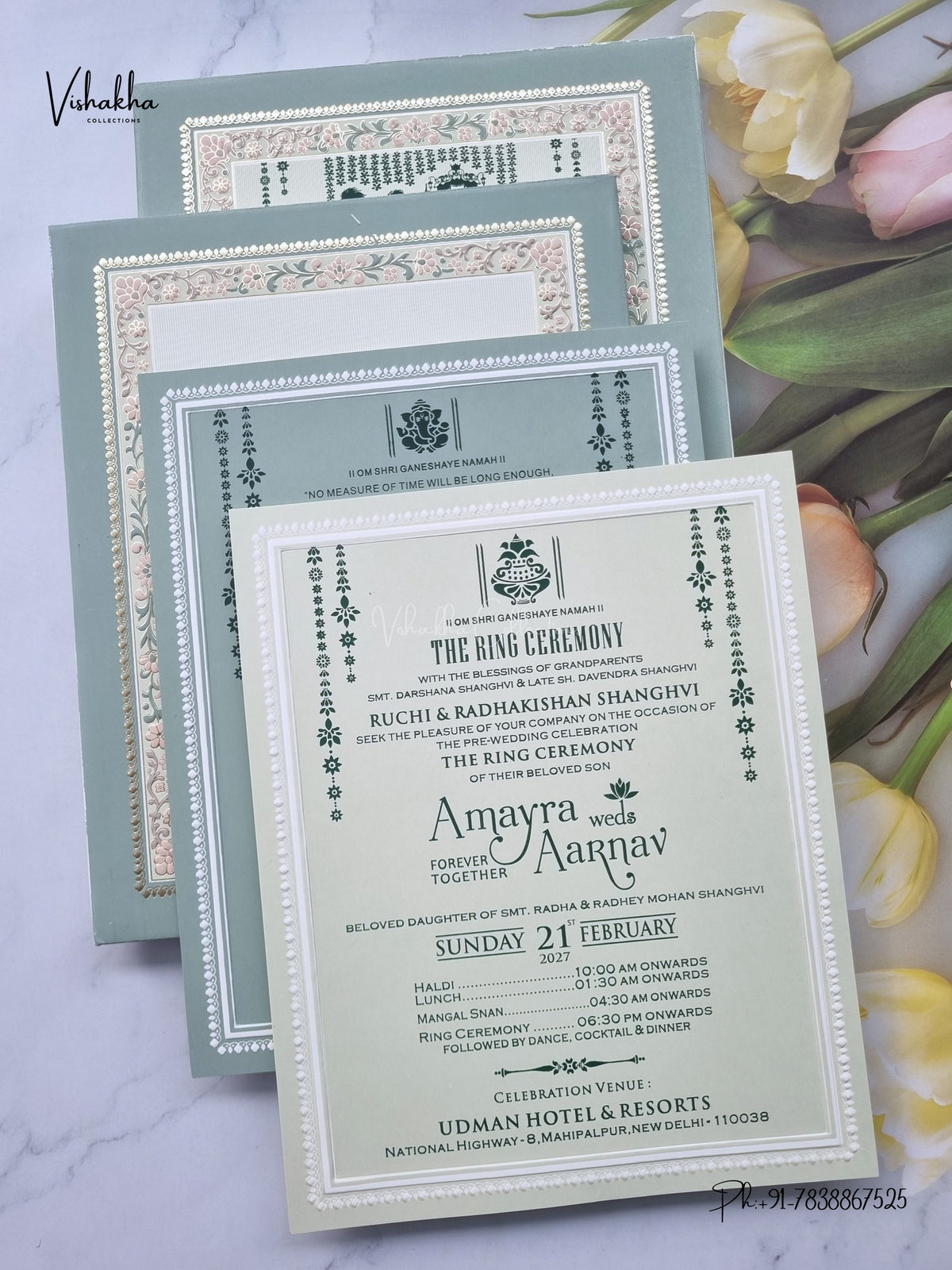 Semi Box Flower Hindu Muslim Christian Sikh Jain invitation Cards CR-583 – image 3