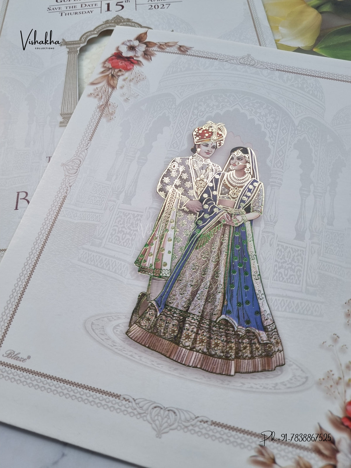 Dulah Dulhan Flower Hindu Sikh Jain invitation Cards CR-7042 – image 2